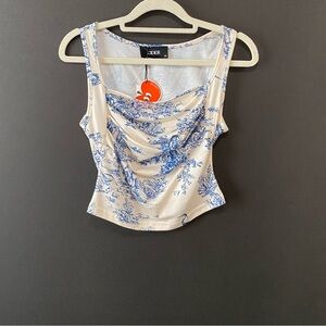 NWT Cider Blue and Cream Square Neck Tank Top Size XS